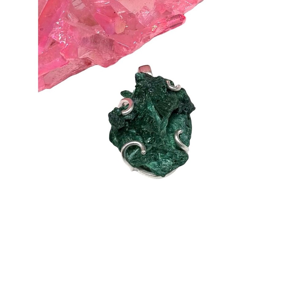 Malachite Specimen Necklace Pendant Solid 925 Sterling Silver Raw Rough Stone